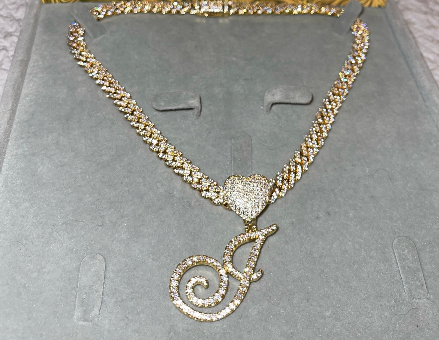 So Icy Cursive Heart Initial Necklace