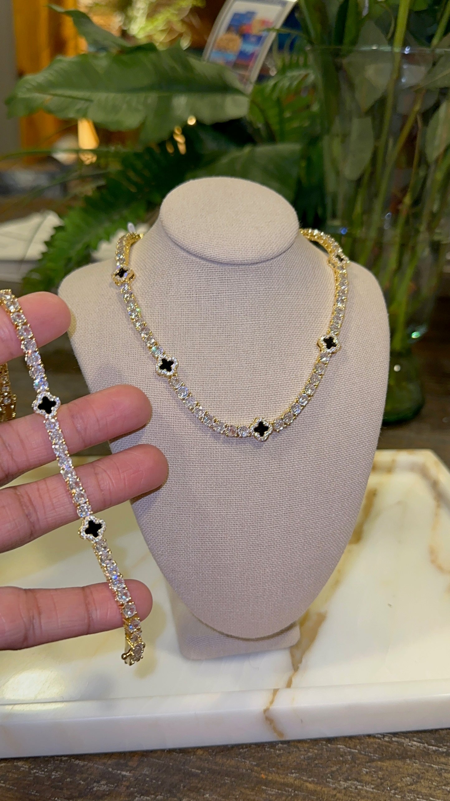 Icy Clover Tennis Necklace + Icy Clover Tennis Bracelet