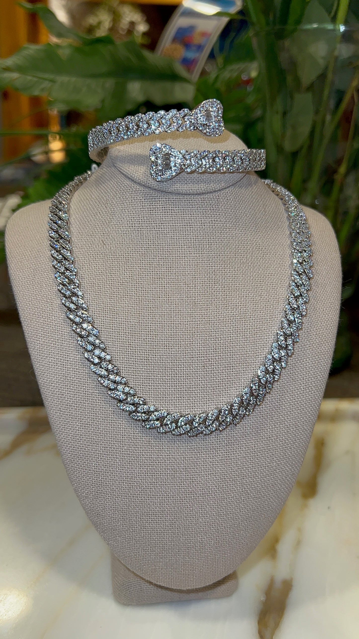 8mm Dimaond Cuban Link Necklace + Cuban Link Heart Bracelet