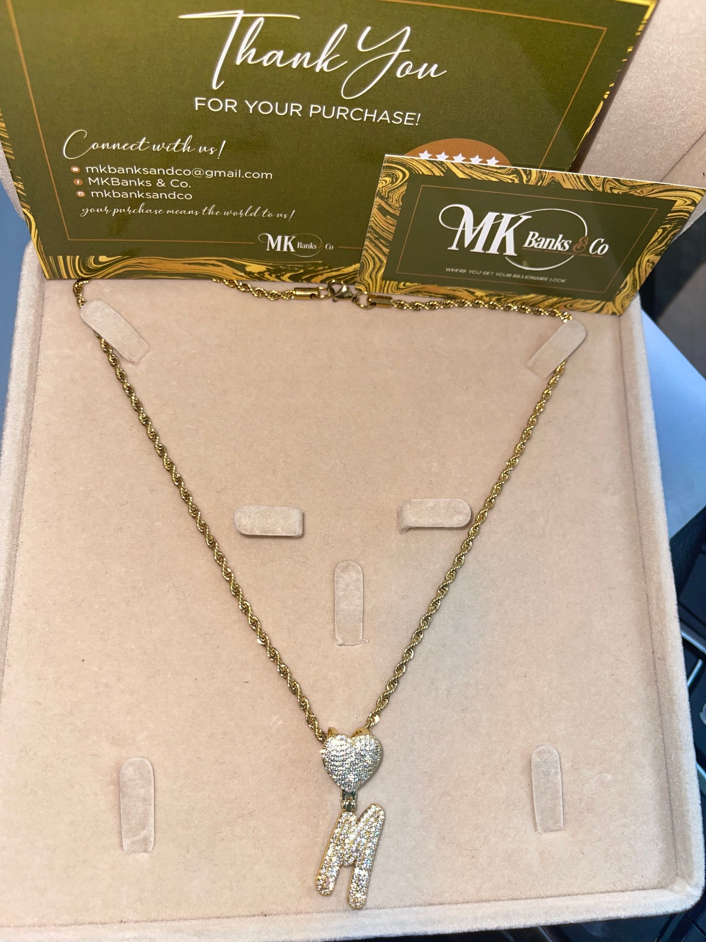 So Icy Script Heart Initial Necklace