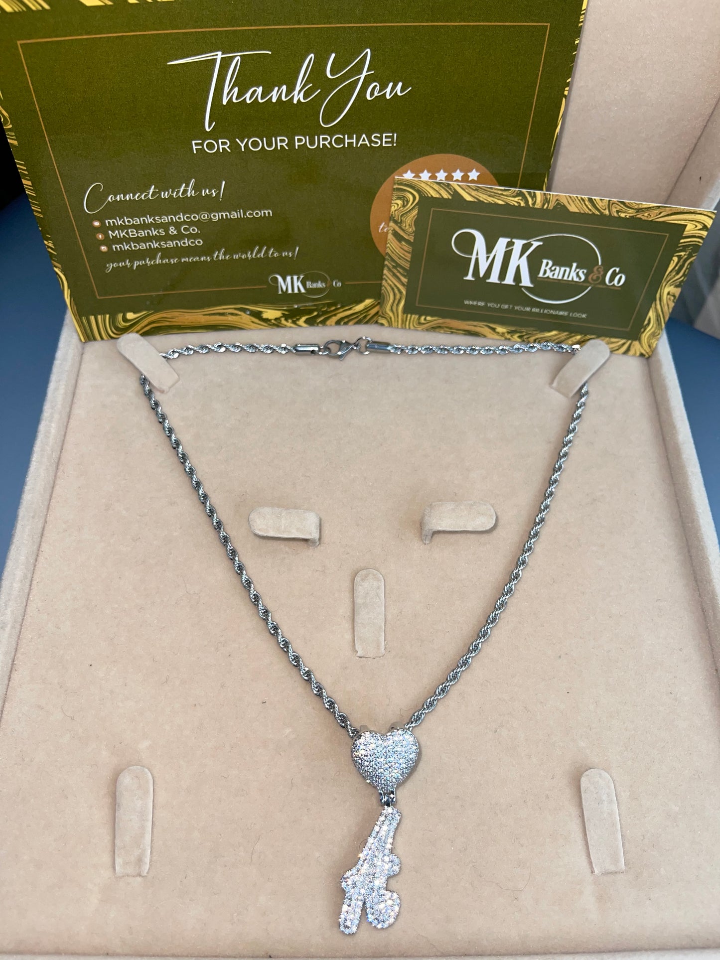 So Icy Script Heart Initial Necklace