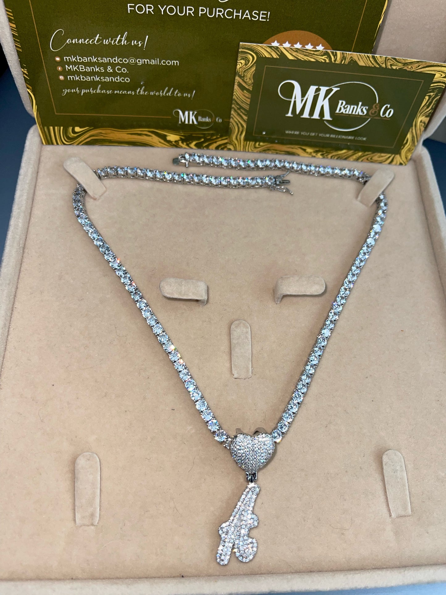 So Icy Script Heart Initial Necklace