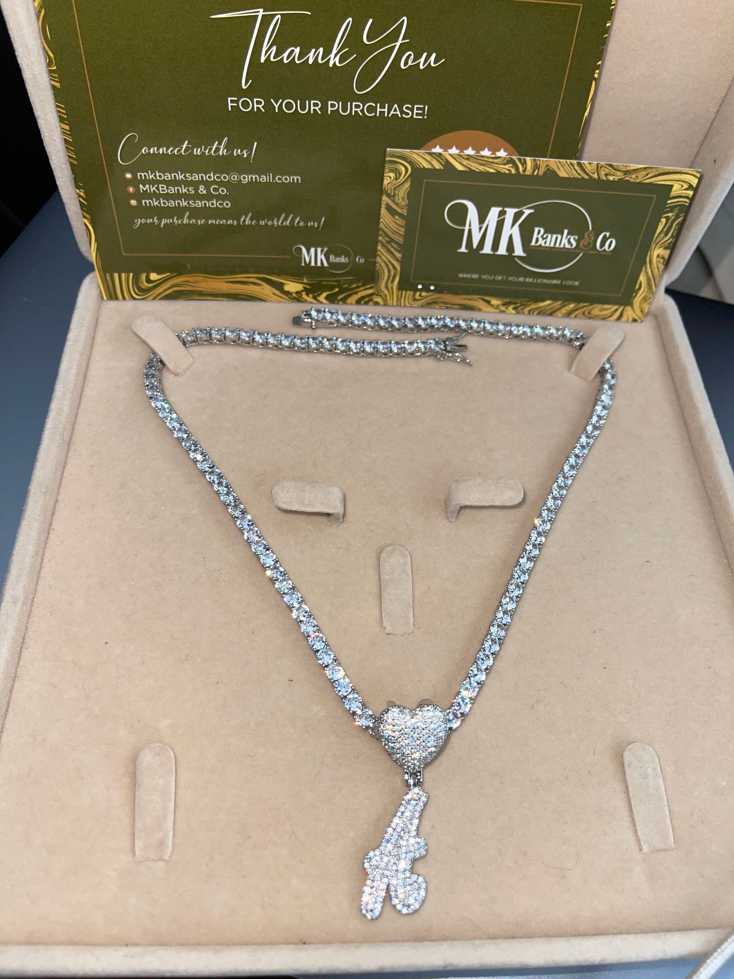 So Icy Script Heart Initial Necklace