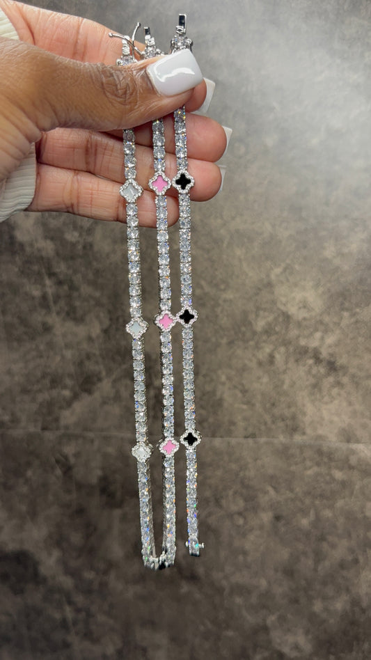 Icy Clover Tennis Bracelet (Pink)