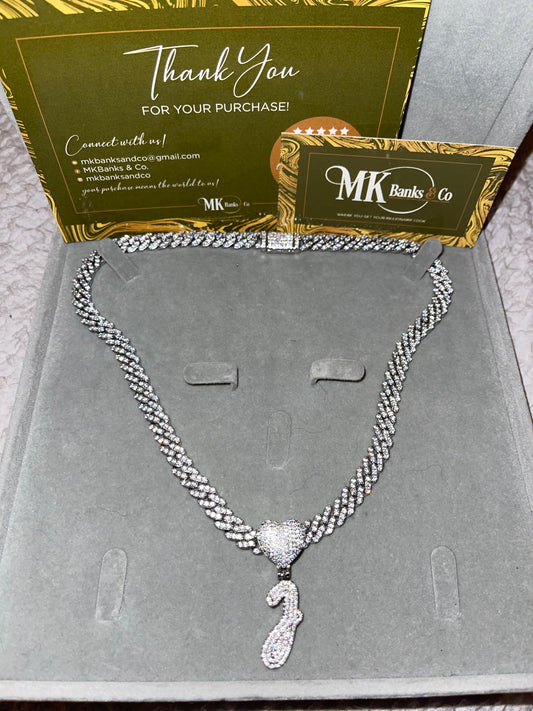 So Icy Script Heart Initial Necklace